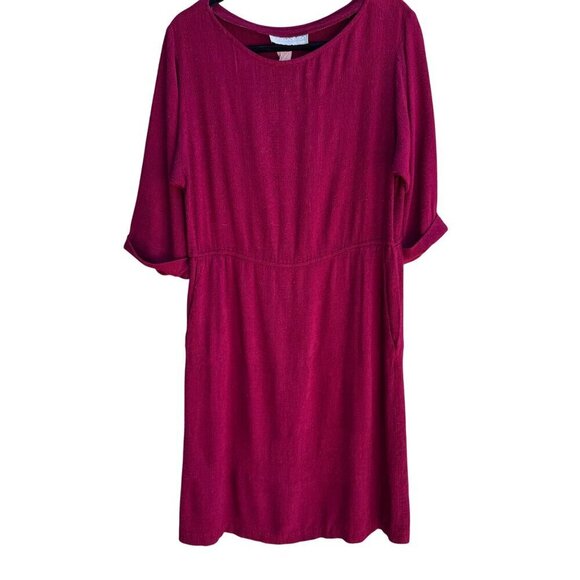 Carol Anderson Dresses & Skirts - Carol Anderson California Vintage Linen‎ Look 3/4 Sleeve Boat Neck Midi Dress L